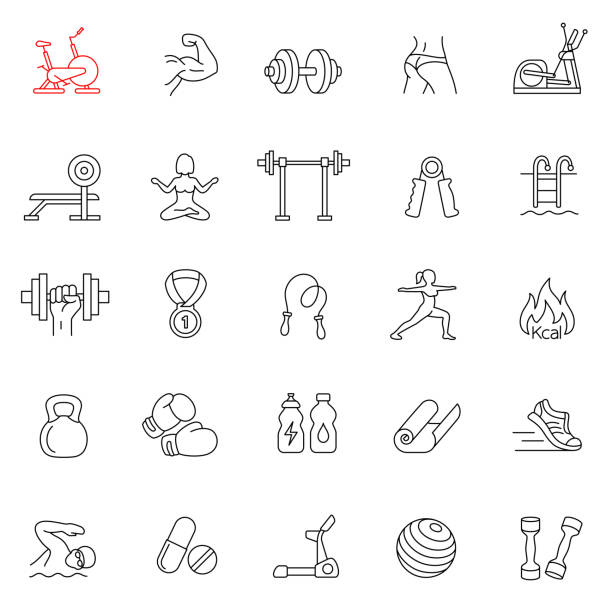 ilustrações de stock, clip art, desenhos animados e ícones de fitness line icons. editable stroke. - muscle build