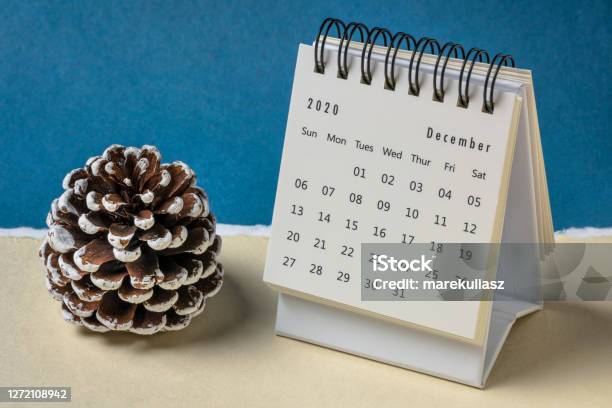 December 2020 Spiral Desktop Calendar Stock Photo - Download Image Now - Calendar, December, 2020