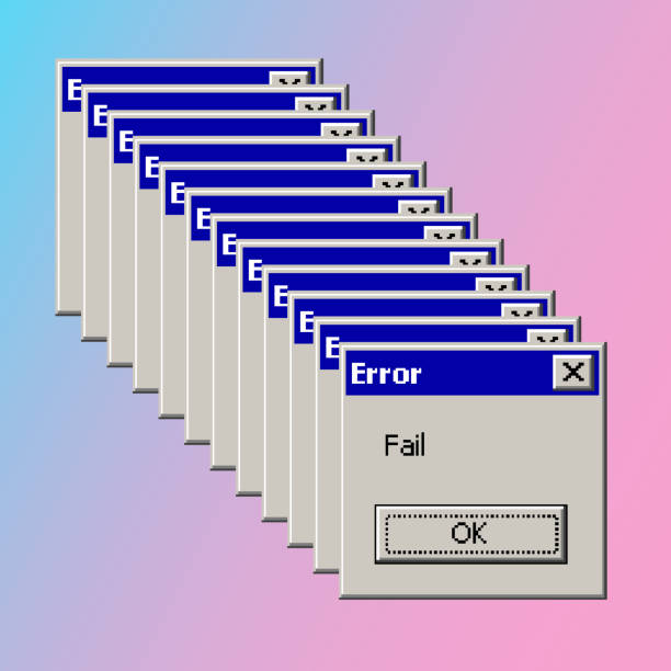 fehler scheitern pop-up-banner vintage vaporwave ästhetisches konzept. vektor-illustration - oops stock-grafiken, -clipart, -cartoons und -symbole