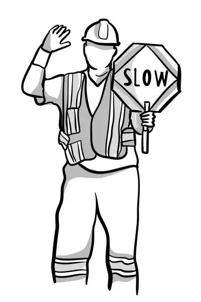 Vector illustration of Road Construction Slow Down Sign