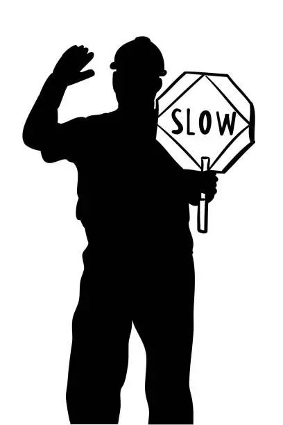Vector illustration of Road Construction Slow Down Sign Silhouette