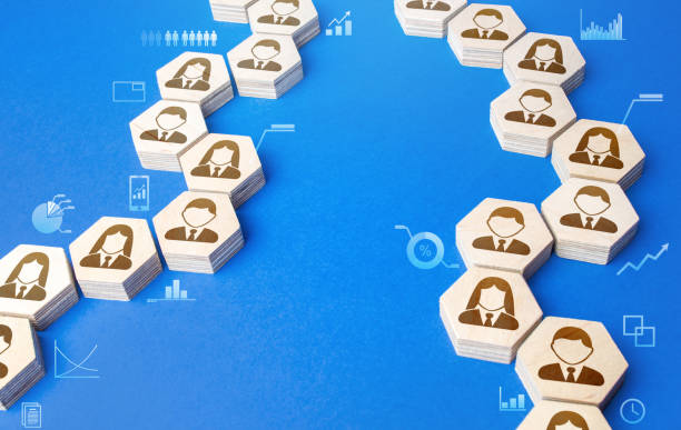 istock Chains of connected people with graphical information indicators. Chain reaction, spread of information and rumors exchange. Communication. Cooperation, collaboration. Partnership, unity, assistance. 1272113090