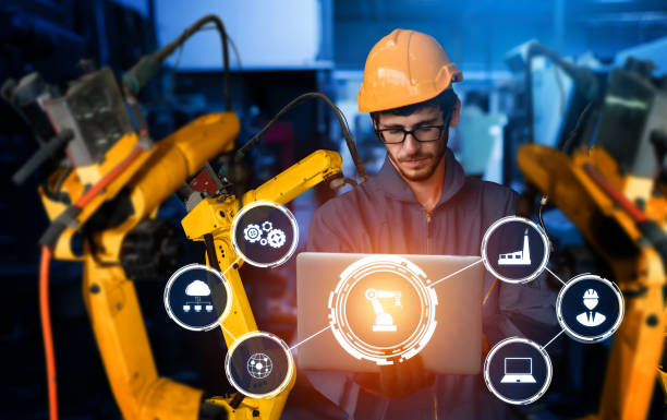 istock Smart industry robot arms for digital factory production technology 1272118276