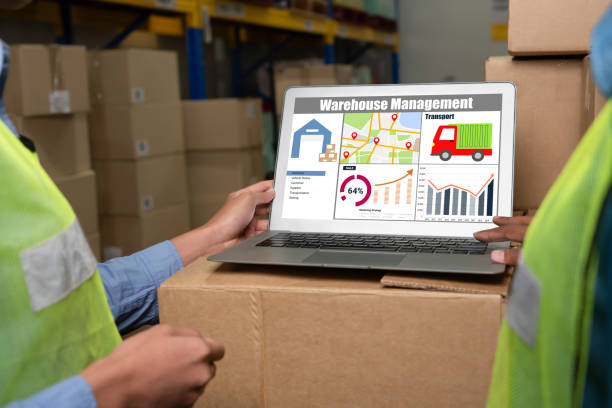 istock Warehouse management software application in computer for real time monitoring 1272119262