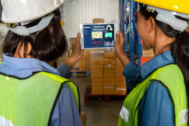 istock Warehouse management software application in computer for real time monitoring 1272119270