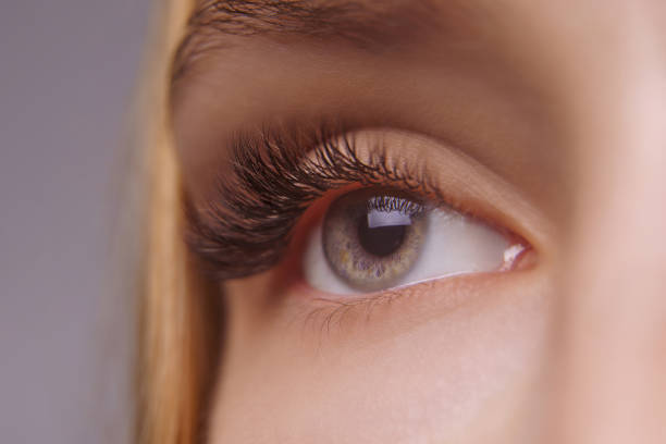 istock Eyelash Extension Procedure. Woman Eye with Long Eyelashes. Close up, selective focus 1272130526