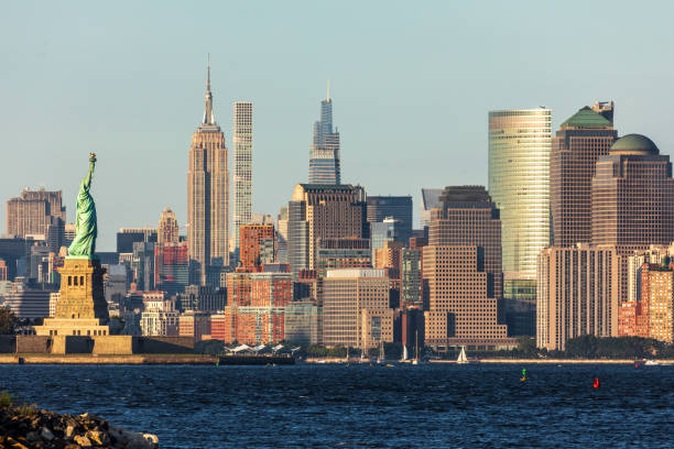 Lower Manhattan and Statue of Liberty The Statue of Liberty to the struggle against world terrorism statue photos stock pictures, royalty-free photos & images