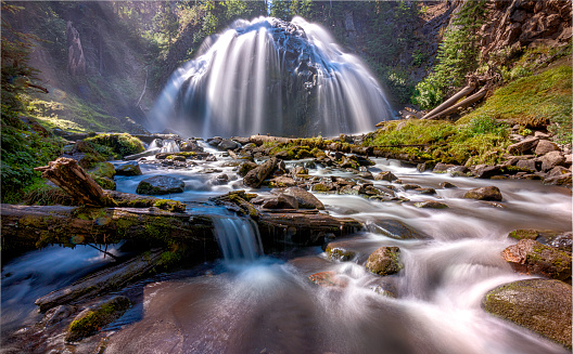 Chush Falls is on Whychus Creek on the north side of North Sister mountain, within driving distance of Bend and Sisters