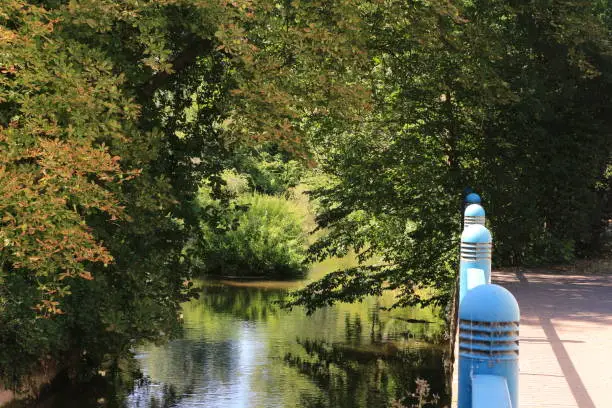 Hockenheim, July 21, 2020: This stream flows through a small park in the center of Hockenheim