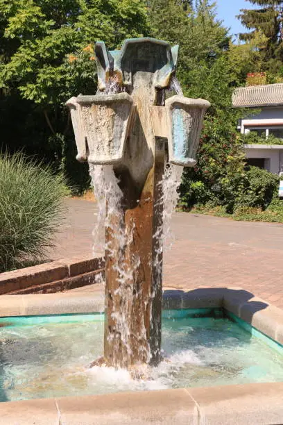Hockenheim, July 21, 2020: This fountain is located in the shopping street of the city of Hockenheim in Baden-Württemberg