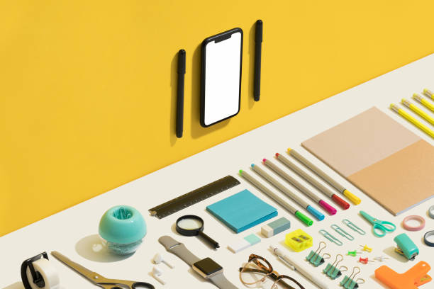 istock Stationary flat lay on yellow and white background 1272147280