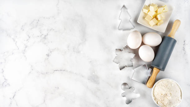 istock Top view of Christmas baking white background with ingredients 1272150259