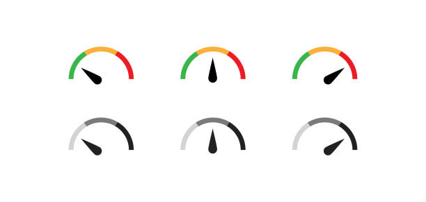 ilustrações de stock, clip art, desenhos animados e ícones de speedometer color icon set. gauge simple symbol. level speed concept in vector flat - low