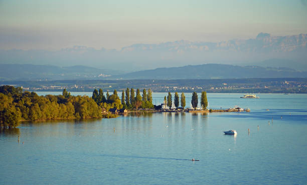 Uhldingen-Mühlhofen September 2020: Panoramic view on Lake Constance from the terrace of Birnau Church
