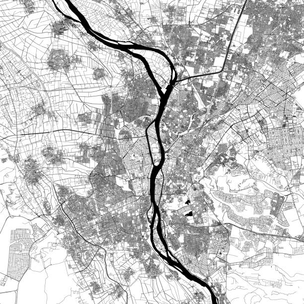 Giza / Cairo, Egypt Vector Map Topographic / Road map of Giza and Cairo, Egypt. Original map data is open data via © OpenStreetMap contributors. All maps are layered and easy to edit. Roads are editable stroke. cairo stock illustrations