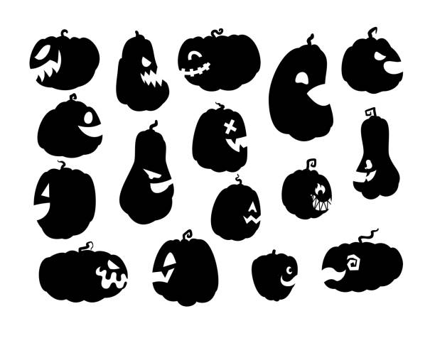 할로윈 호박 실후엣 사이드 뷰 - halloween pumpkin human face laughing stock illustrations