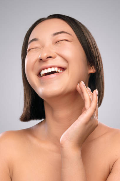 istock Excited ethnic female touching clean skin 1272168754