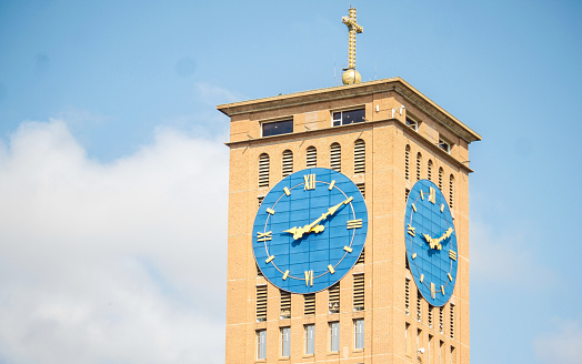 The tower clock in the Sanctuary of our lady of Aparecida.