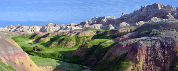 Beauty of Badlands National Park Amazing scenery of the Badlands National Park. Picture taken in early June after heavy rains in South Dakota, USA. badlands stock pictures, royalty-free photos & images