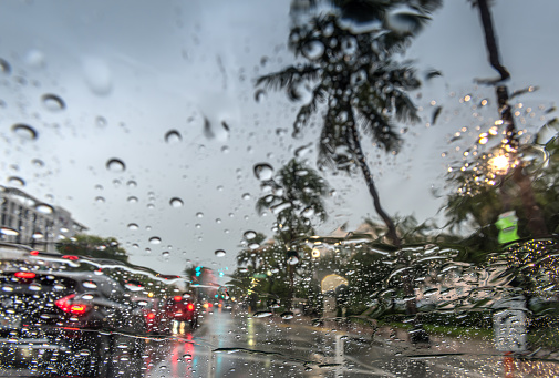 Tropical torrential rain in South Beach, Florida.