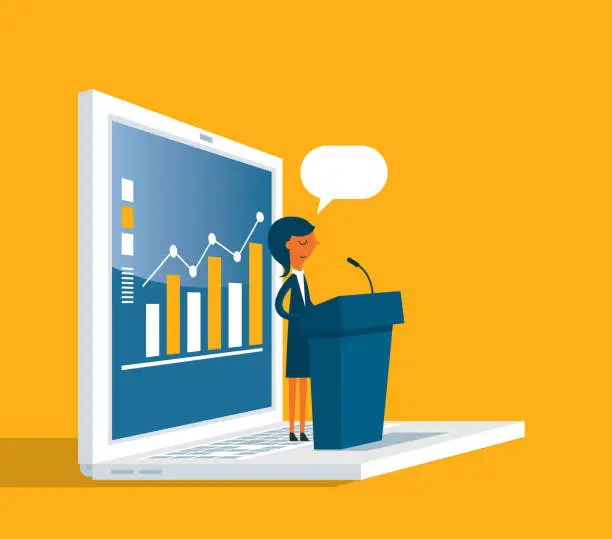 Vector illustration of Web conference - Businesswoman