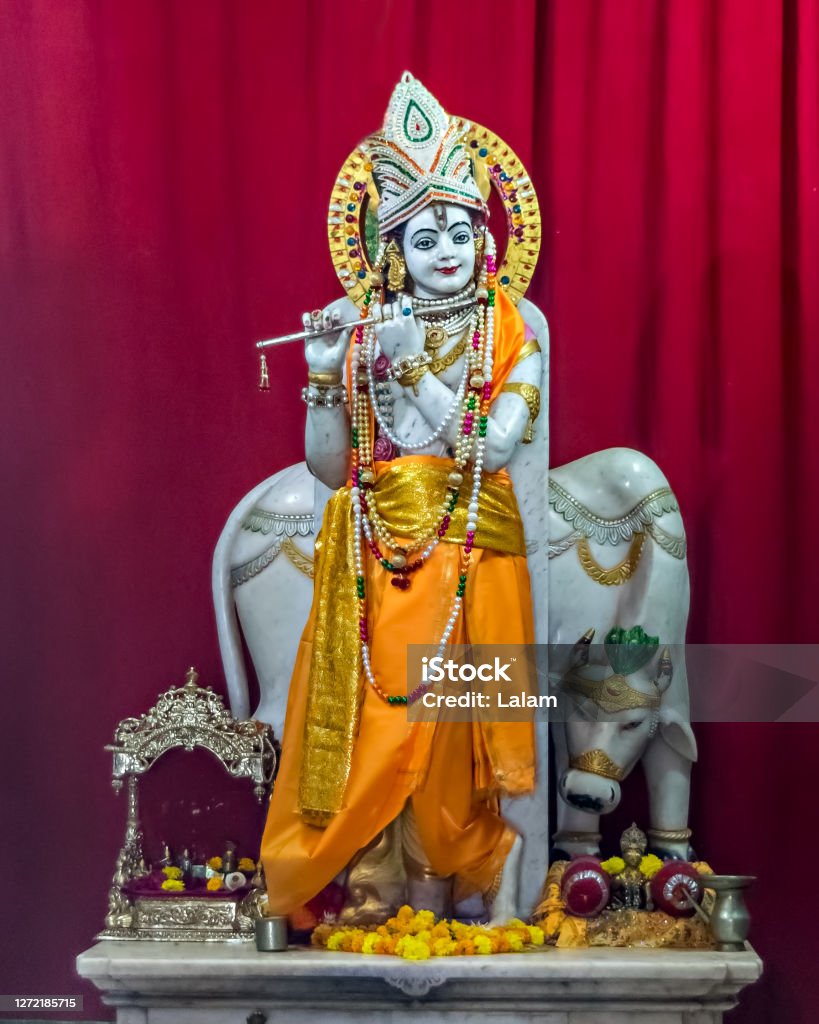 Nicely Carved And Decorated Isolated Idol Of Hindu God Krisna With ...