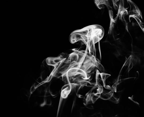 istock abstract fragment movement of white smoke on black background. 1272188002