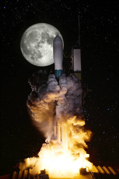 istock Spacecraft launch to moon. Elements of this image furnished by NASA. 1272192296