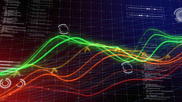 las finanzas económicas empresariales invierten la pantalla del sistema de análisis de datos en la nube de la base de datos de la base de datos de la bolsa de valores 3d, el comercio de big data analiza la tecnología de fondo futurista. - healthcare and medicine science finance graph fotografías e imágenes de stock