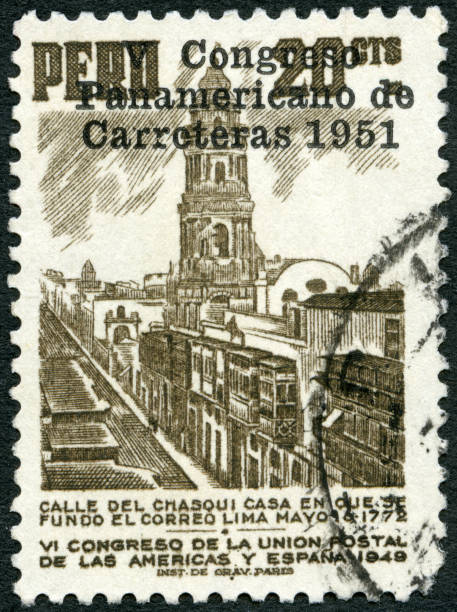 istock Postage stamp printed in Peru shows Post Office Street, Lima, 1951 1272195530