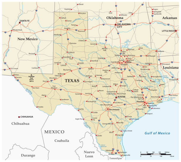 vektorová cestovní mapa amerického státu texas - austin texas highway stock ilustrace