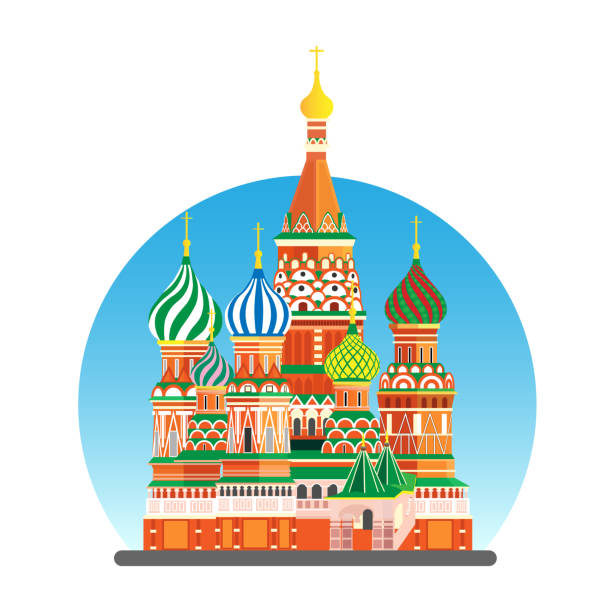 ilustrações de stock, clip art, desenhos animados e ícones de moscow city flat vector illustration, st. basil's cathedral on red square - russia moscow russia st basils cathedral kremlin