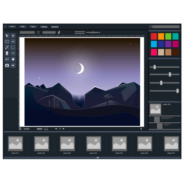 fotobearbeitung. die programmoberfläche ist ein grafischer editor. ux-design - software fotos stock-grafiken, -clipart, -cartoons und -symbole