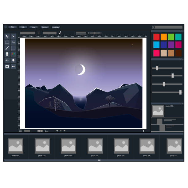 Photo editing. The program interface is a graphical editor. UX design Program interface is a graphical editor, vector illustration photo editing screen stock illustrations