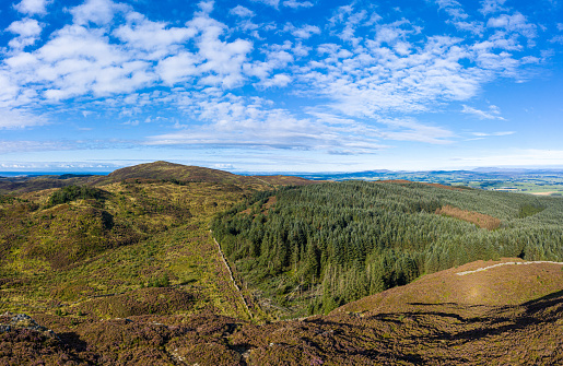 The view captured by a drone of a rural scene in south west Scotland