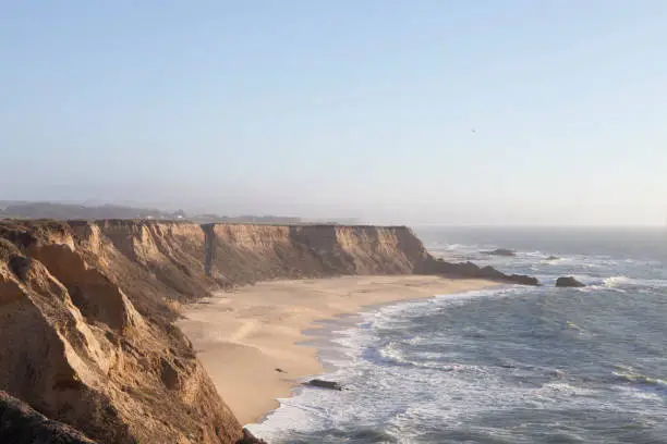 Panoramic view of windy pacific coast in Half Moon Bay, California