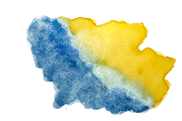 istock Abstract hand painted blue and yellow watercolor texture background. 1272213814