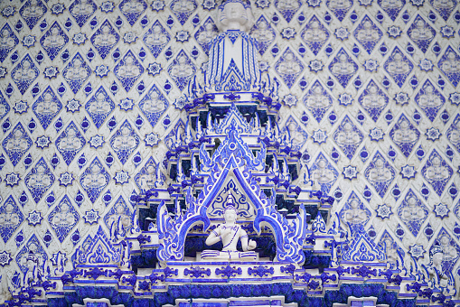 Details at Thai temple. Blue temple at Wat Paknam khaem Nu,Chanthaburi Province,Thailand. one of Landmarks of Chantaburi.