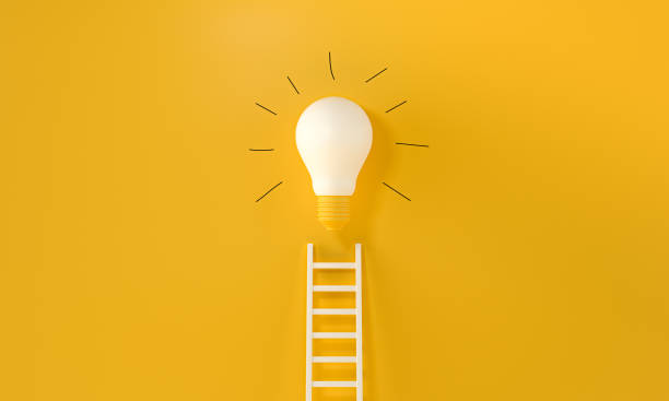 istock Lightbulb With A Ladder and handmade gloss lines on yellow background. Representing An Idea, Creativity and innovation concept. 3d rendering. 1272219765