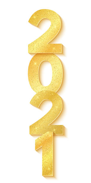 istock Golden 3d luxurious numbers with glitter isolated on a white background for Happy New Year 2021. Greeting card. Vector illustration. 1272219991