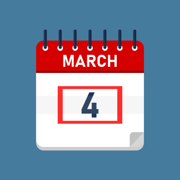March 4 Daily Calendar Daily calender isolated on blue background with red square. Mark the date, holiday, important date, special date. 2026 2021 stock illustrations