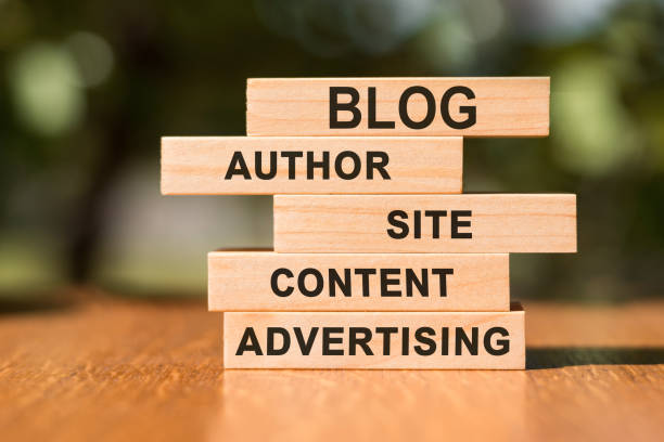 istock Blog concept - wooden blocks with inscriptions author, site, content, advertising. 1272226218