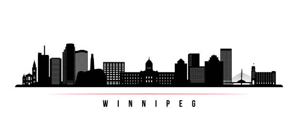 ilustrações de stock, clip art, desenhos animados e ícones de winnipeg skyline horizontal banner. black and white silhouette of winnipeg city, canada. vector template for your design. - urban scene canada city winnipeg