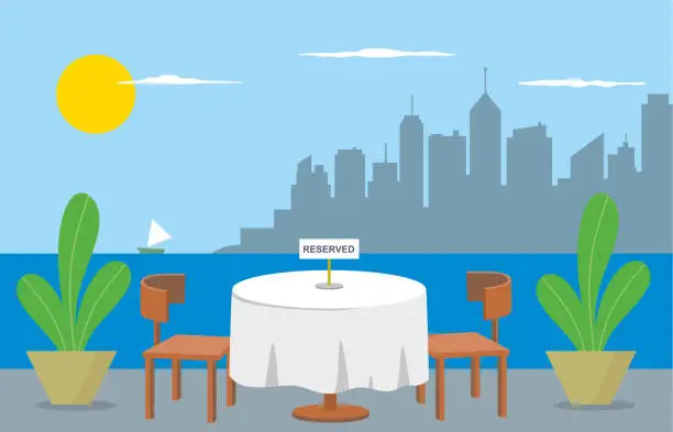 Vector illustration of Reserved table by the sea