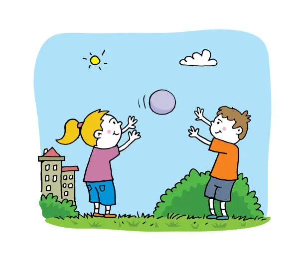 Vector illustration of Kids playing with ball
