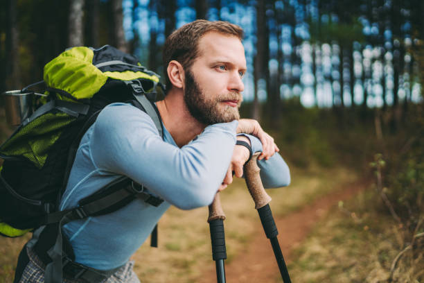 istock Hiker in the forest admiring nature 1272232902