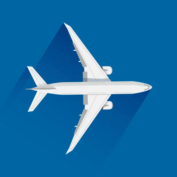 Vector illustration of An airplane on blue background, vector illustration, flat design. Plane, top view.