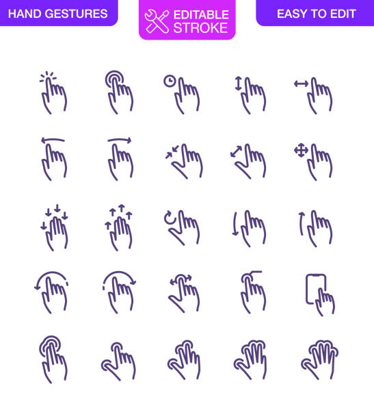 touch screen hand gesten vektor-icons set editierbaren strich - dragging stock-grafiken, -clipart, -cartoons und -symbole