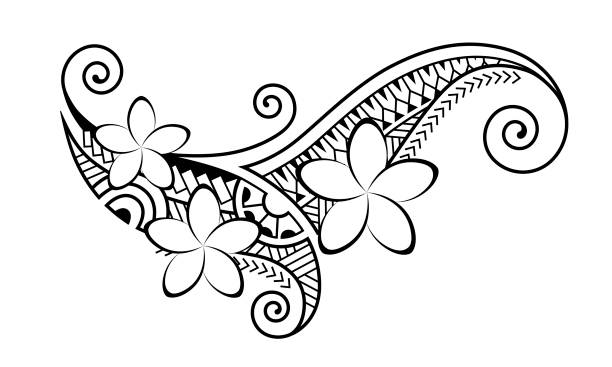 maori-stil tattoo.  ethnische dekorative orientalische ornament mit frangipani blumen. - polynesian culture stock-grafiken, -clipart, -cartoons und -symbole