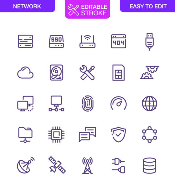 Network and Technology Icons Set Editable Stroke Network and Technology Icons Set Editable Stroke. Vector icons set. network connection plug illustrations stock illustrations